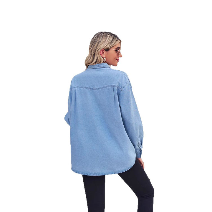 Kvinnors Casual Denim Skjorta Blus med Bröstfickor Mirla-Eva Jonsson