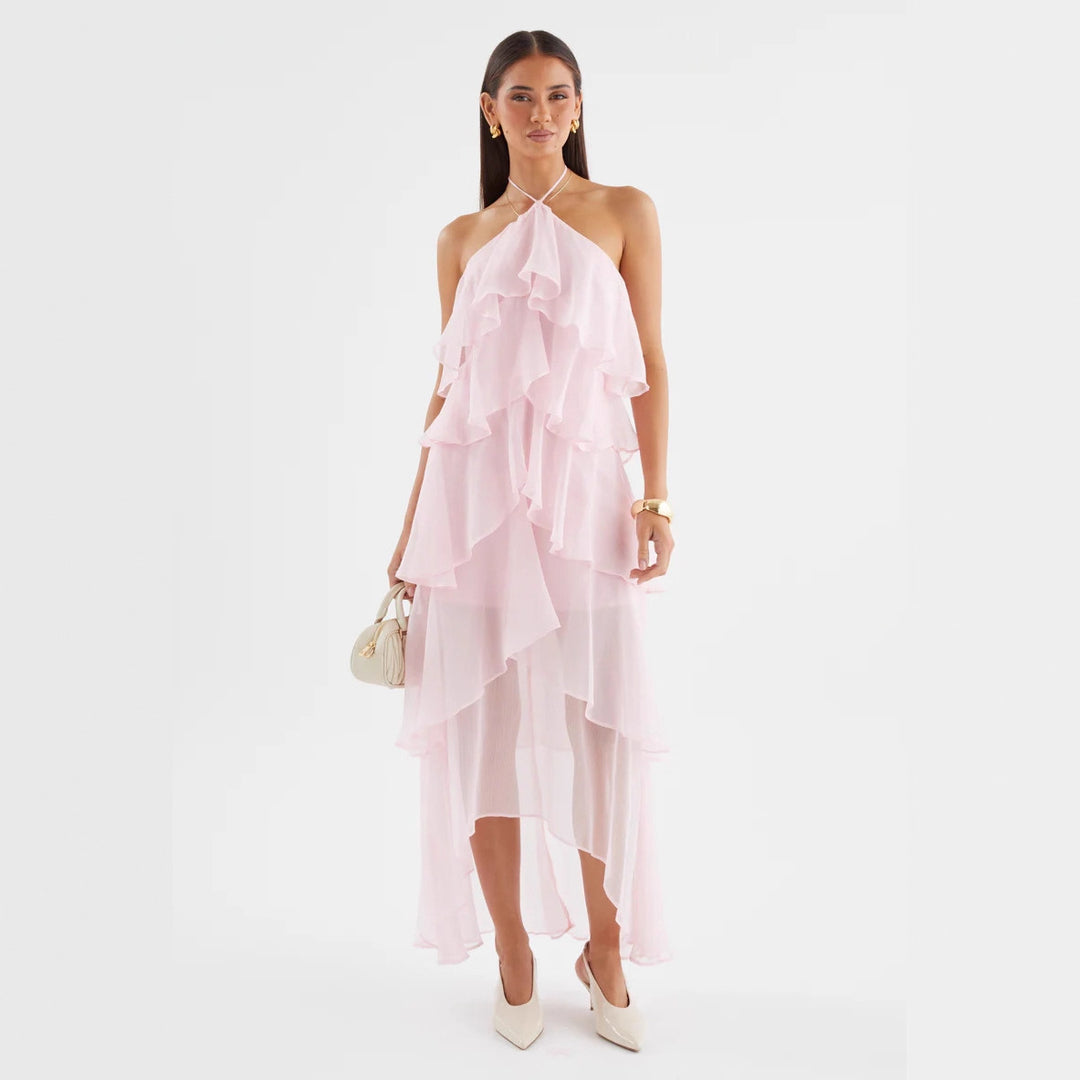 Kvinnors Chiffon Maxi Klänning med Flerlagrade Volangdetaljer-Eva Jonsson