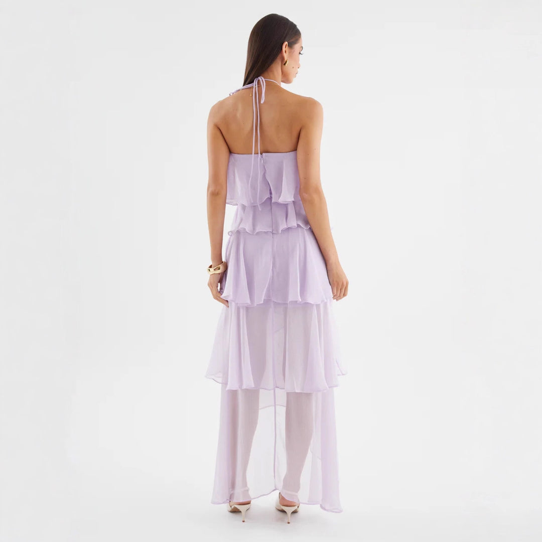 Kvinnors Chiffon Maxi Klänning med Flerlagrade Volangdetaljer-Eva Jonsson