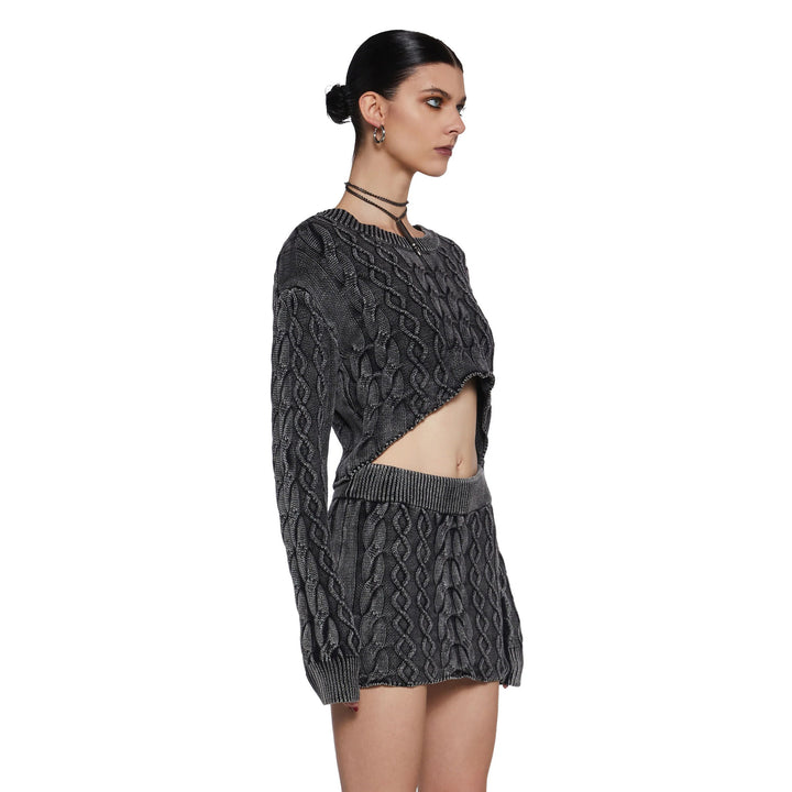 Kvinnors Chunky Knit Crop Top och Mini Kjol Set Mirla-Eva Jonsson