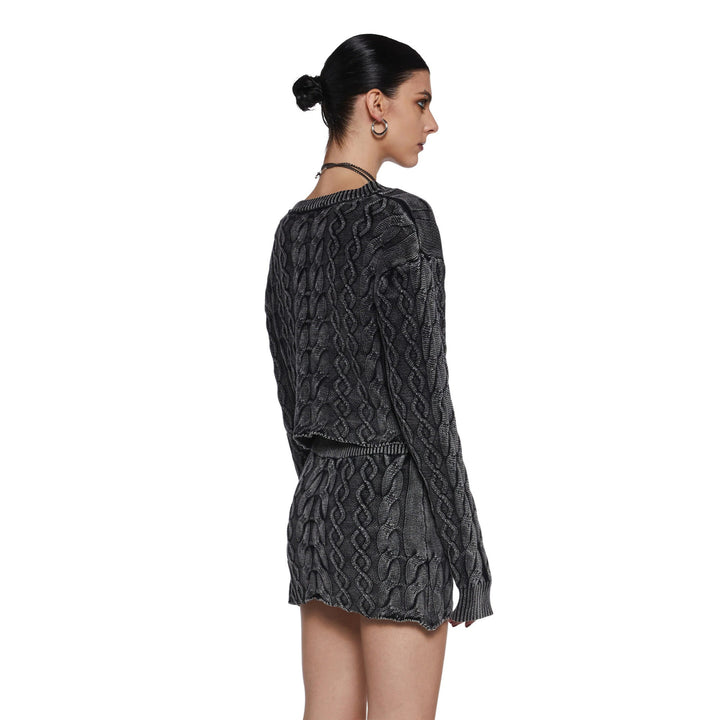 Kvinnors Chunky Knit Crop Top och Mini Kjol Set Mirla-Eva Jonsson