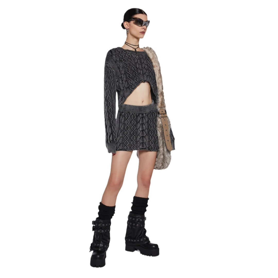 Kvinnors Chunky Knit Crop Top och Mini Kjol Set Mirla-Eva Jonsson