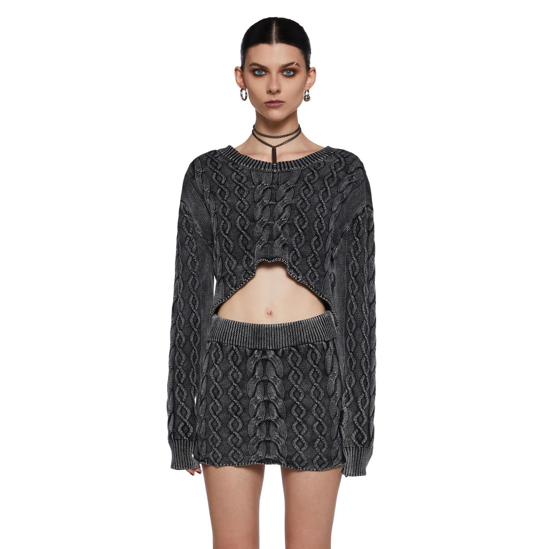 Kvinnors Chunky Knit Crop Top och Mini Kjol Set Mirla-Eva Jonsson