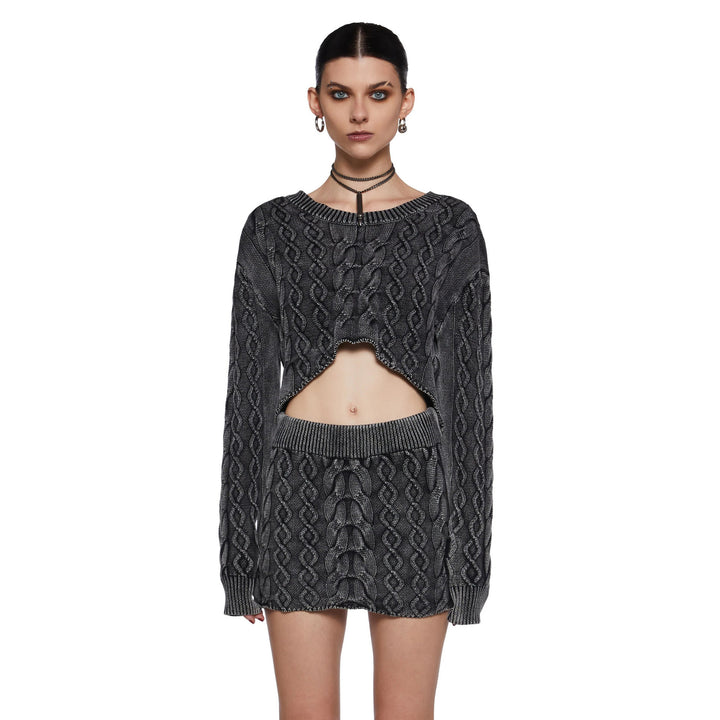 Kvinnors Chunky Knit Crop Top och Mini Kjol Set Mirla-Eva Jonsson
