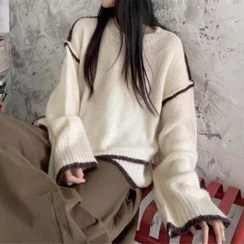 Kvinnors Chunky Knit Tröja med Kontrastfärger och Avslappnad Skärning Mirla-Eva Jonsson