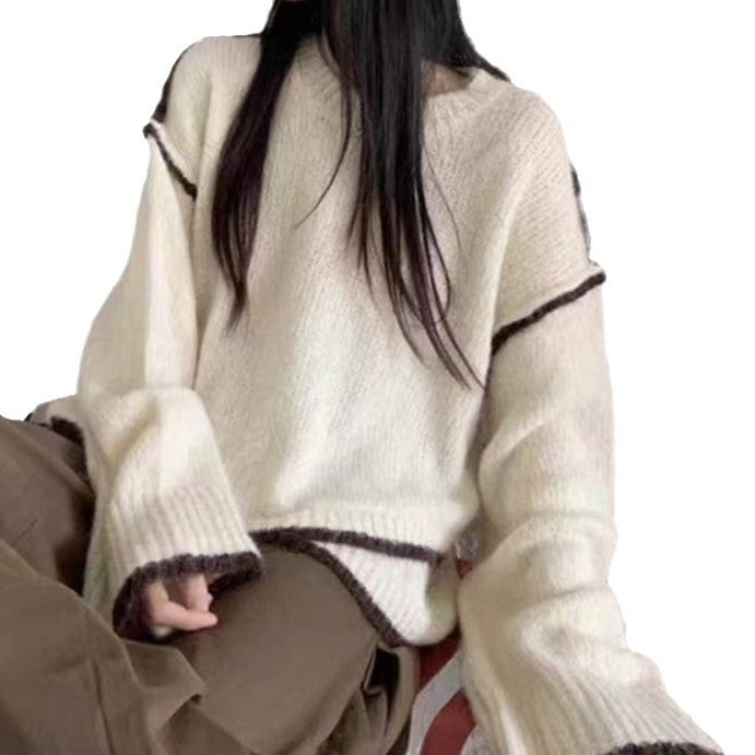 Kvinnors Chunky Knit Tröja med Kontrastfärger och Avslappnad Skärning Mirla-Eva Jonsson
