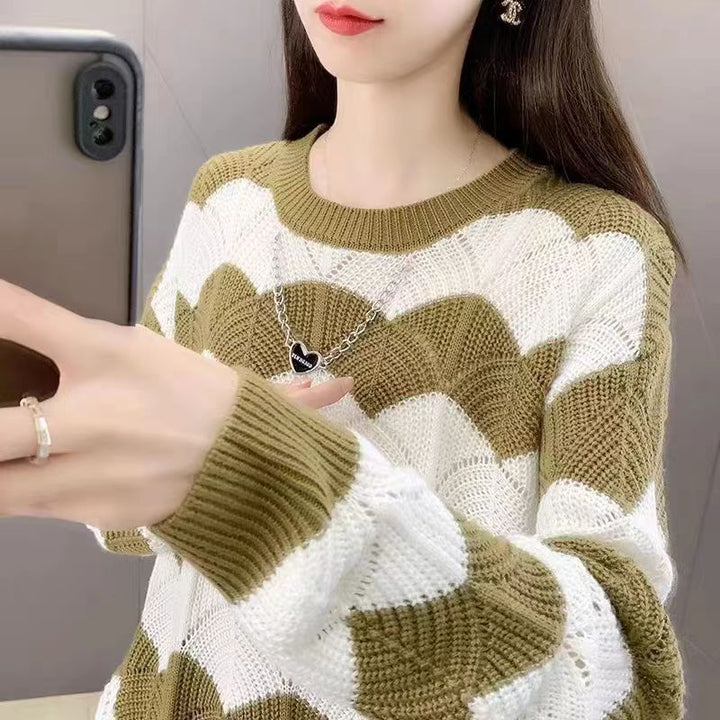 Kvinnors Chunky Knit Tröja med Våg Mönster Mirla-Eva Jonsson