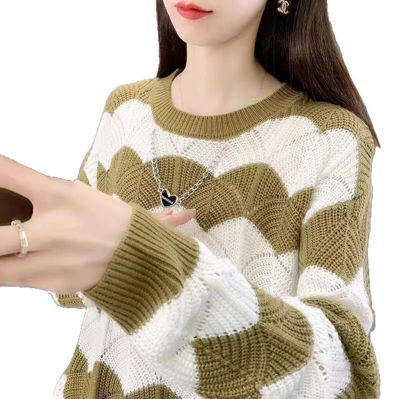 Kvinnors Chunky Knit Tröja med Våg Mönster Mirla-Eva Jonsson