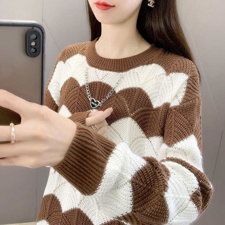 Kvinnors Chunky Knit Tröja med Våg Mönster Mirla-Eva Jonsson