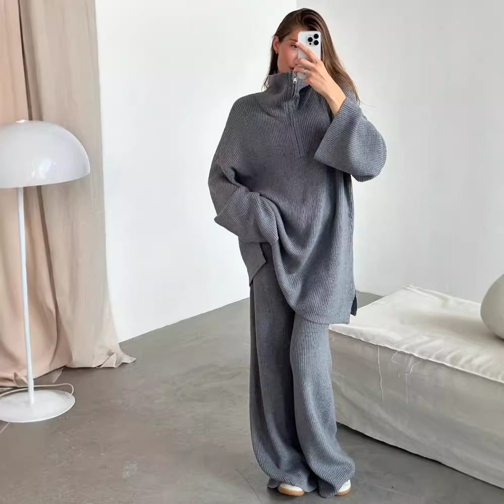 Kvinnors Chunky Stickad Tröja och Byxor Set Mirla-Eva Jonsson