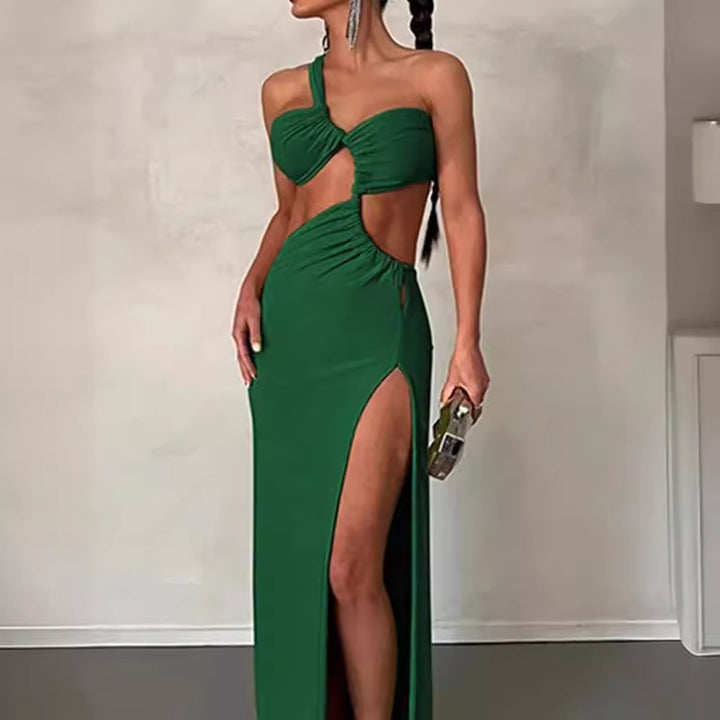 Kvinnors Couture Maxi Klänning med Asymmetrisk Design och Elegant Drapering Mirla-Eva Jonsson