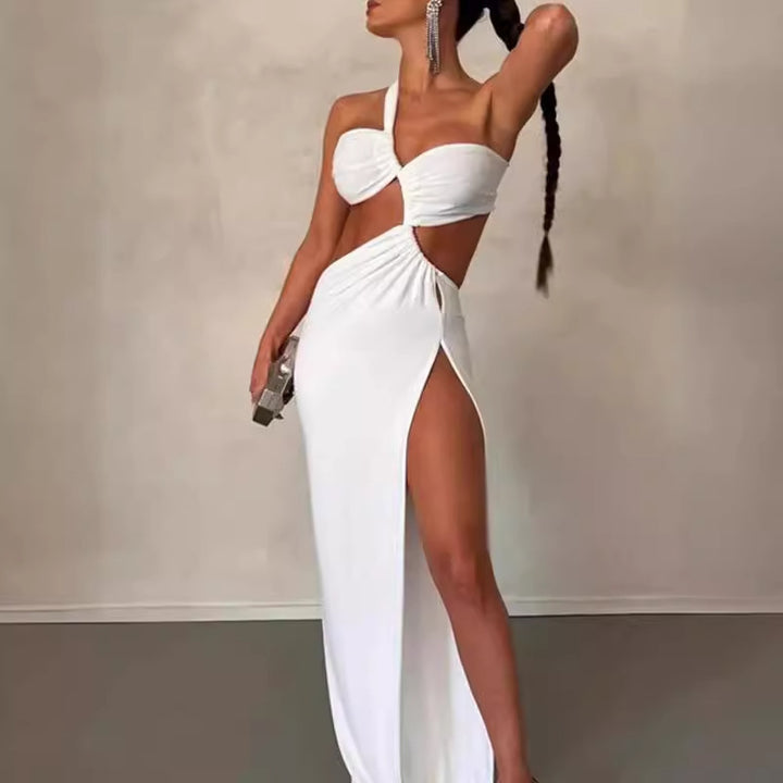 Kvinnors Couture Maxi Klänning med Asymmetrisk Design och Elegant Drapering Mirla-Eva Jonsson