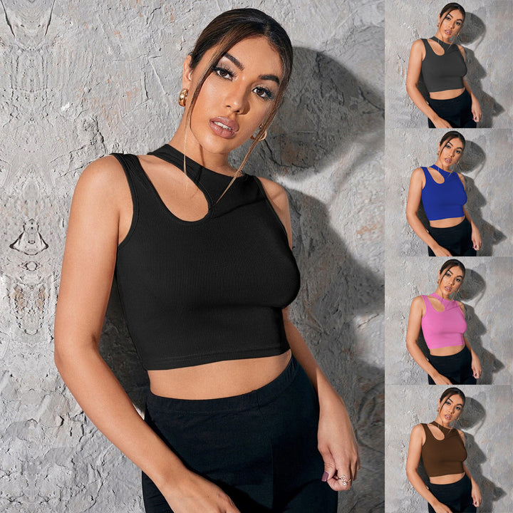 Kvinnors Crop Top med Asymmetrisk Skärning och Elegant Remdesign Mirla-Eva Jonsson