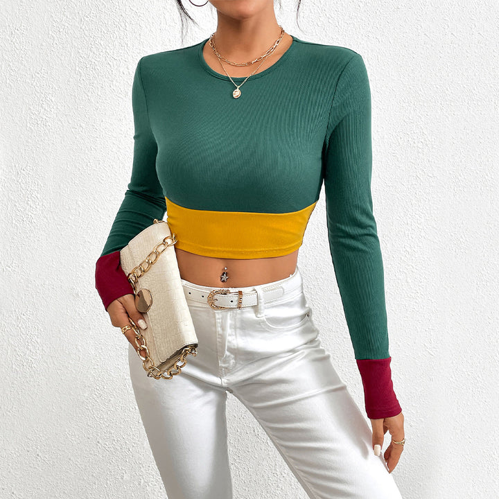 Kvinnors Crop Top med Färgblock och Långärmad Design Mirla-Eva Jonsson
