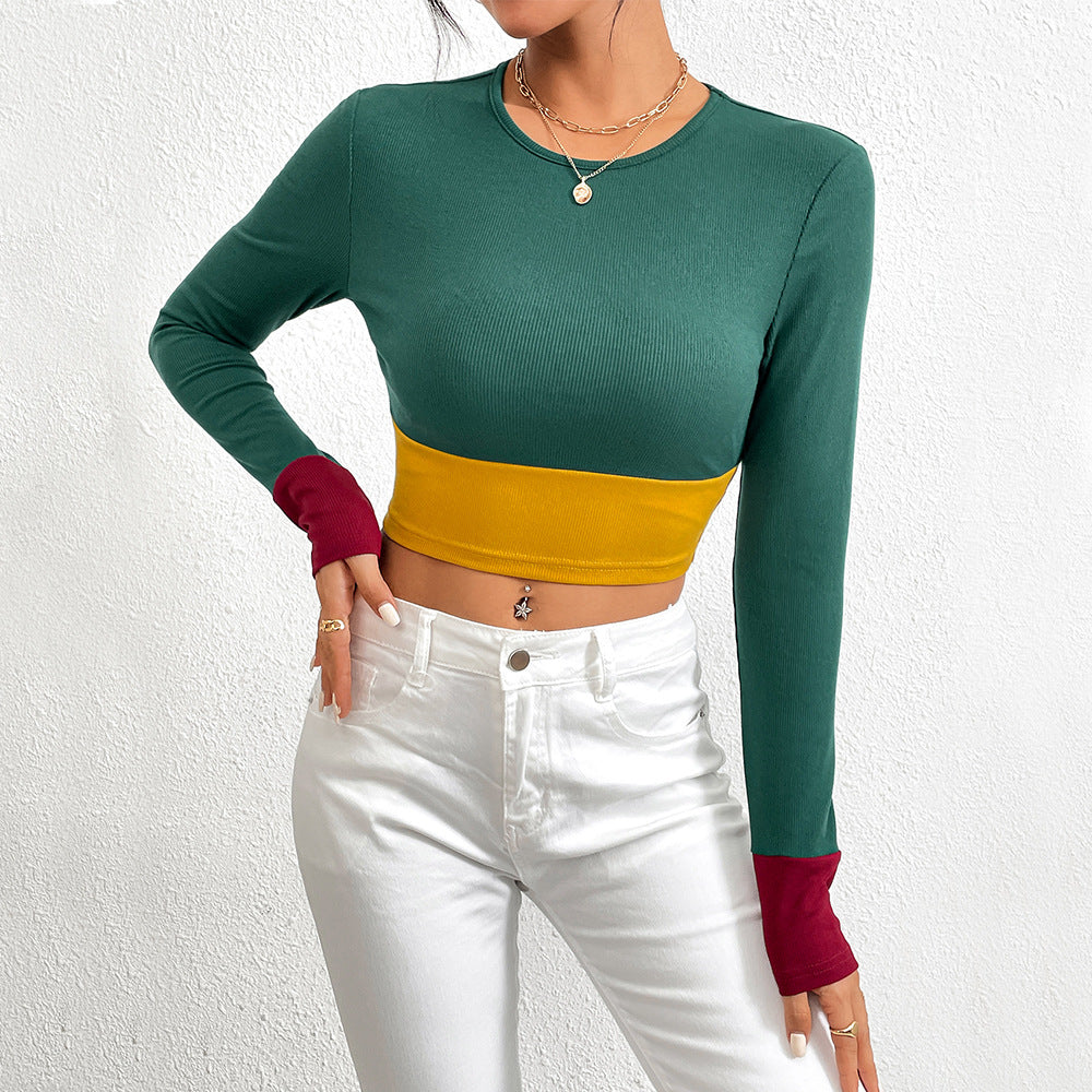Kvinnors Crop Top med Färgblock och Långärmad Design Mirla-Eva Jonsson