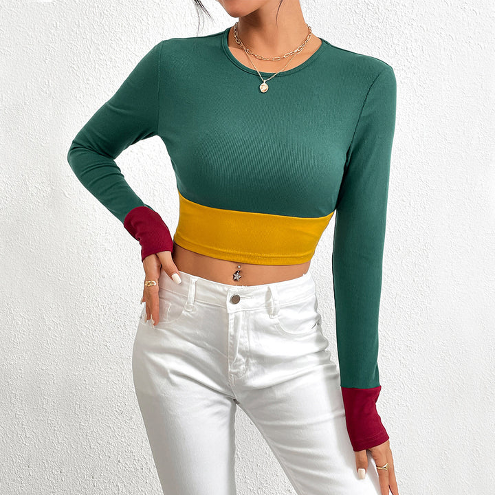 Kvinnors Crop Top med Färgblock och Långärmad Design Mirla-Eva Jonsson