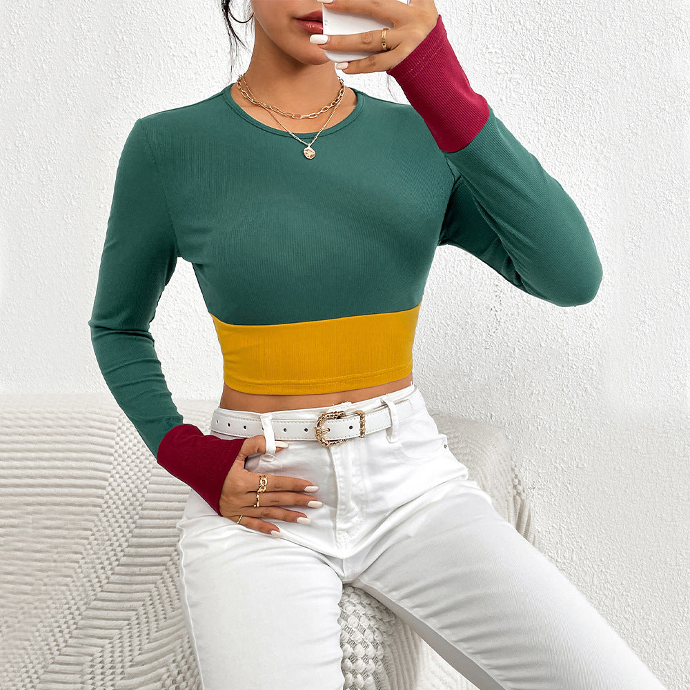 Kvinnors Crop Top med Färgblock och Långärmad Design Mirla-Eva Jonsson