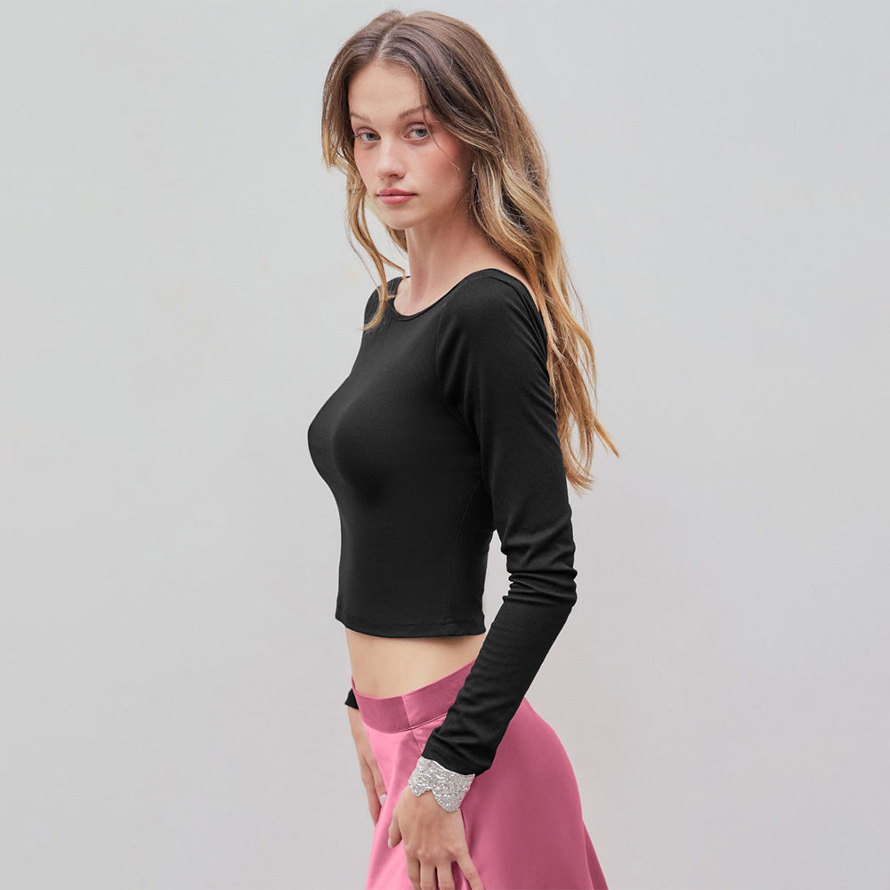 Kvinnors Crop Top med Långa Ärmar och Elegant Rund Halsringning Mirla-Eva Jonsson