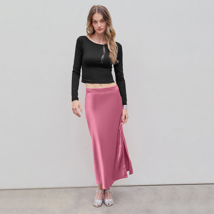 Kvinnors Crop Top med Långa Ärmar och Elegant Rund Halsringning Mirla-Eva Jonsson