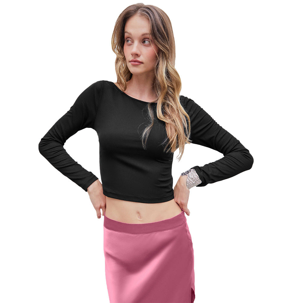 Kvinnors Crop Top med Långa Ärmar och Elegant Rund Halsringning Mirla-Eva Jonsson