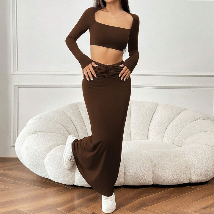 Kvinnors Crop Top och Maxi Kjol Set med Volanger Mirla-Eva Jonsson