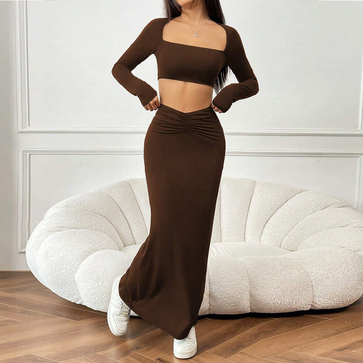 Kvinnors Crop Top och Maxi Kjol Set med Volanger Mirla-Eva Jonsson