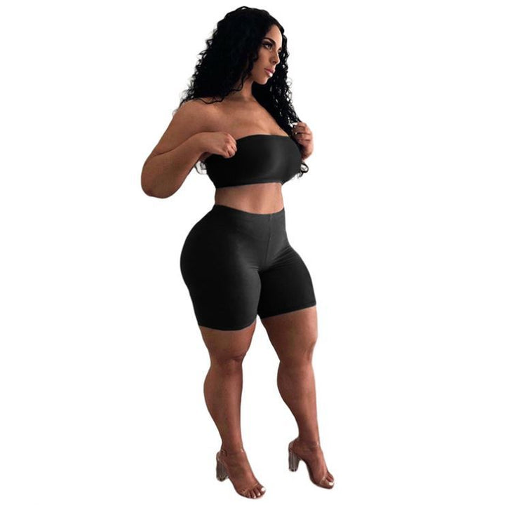 Kvinnors Crop Top och Shorts Set med Elastisk Midja och Figurformande Klipp Mirla-Eva Jonsson