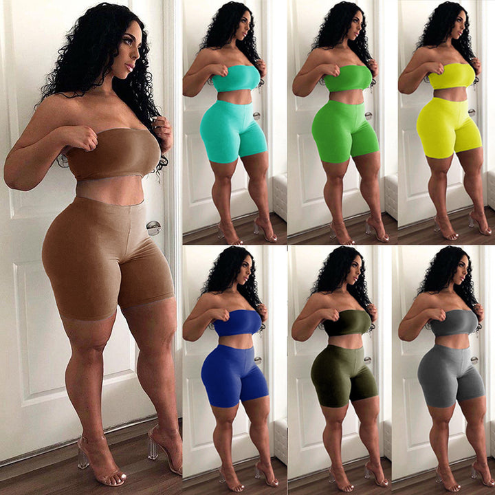 Kvinnors Crop Top och Shorts Set med Elastisk Midja och Figurformande Klipp Mirla-Eva Jonsson