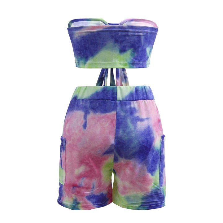 Kvinnors Crop Top och Shorts Set med Snörning och Lekfull Design-Eva Jonsson