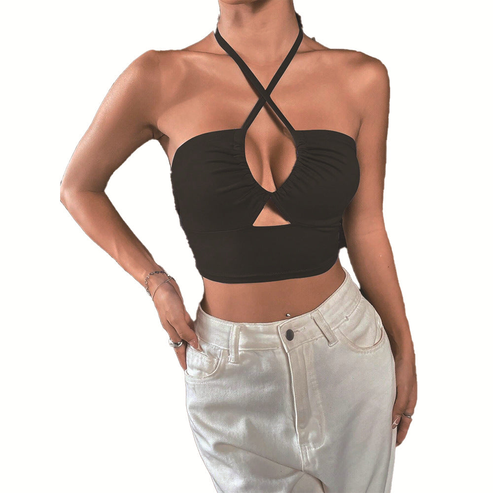 Kvinnors Cropped Top med Sofistikerad Halterdesign och Djup Halsringning Mirla-Eva Jonsson