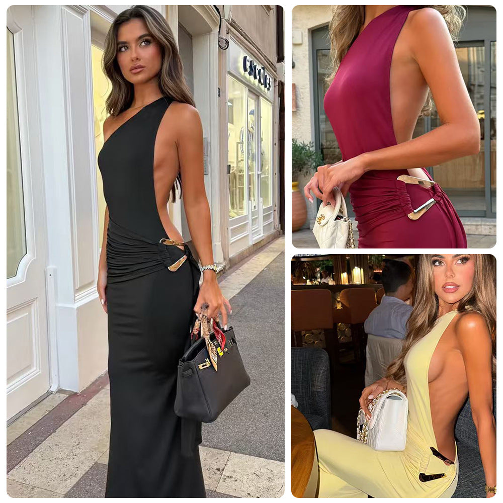 Kvinnors Cut-Out Maxi Klänning med elegant ryggutskärning och sidodraperingar-Eva Jonsson