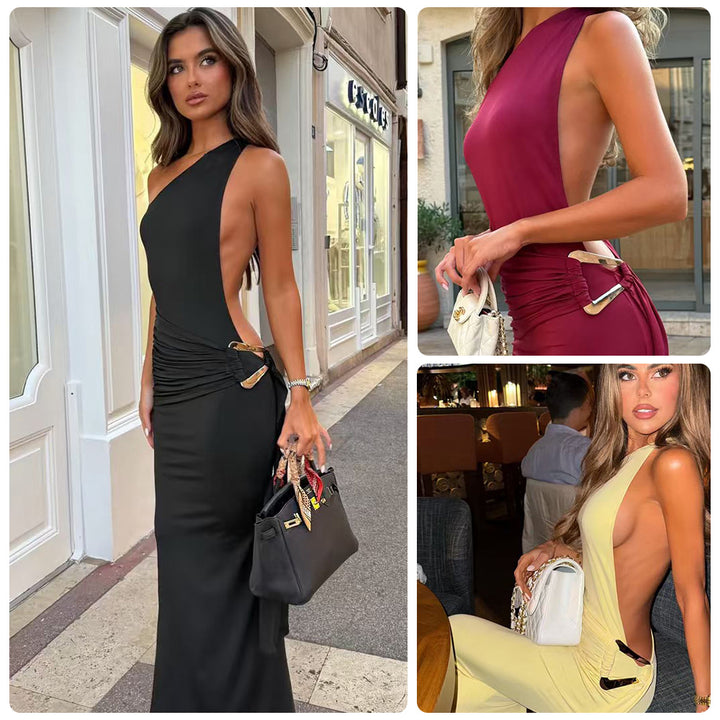 Kvinnors Cut-Out Maxi Klänning med elegant ryggutskärning och sidodraperingar-Eva Jonsson