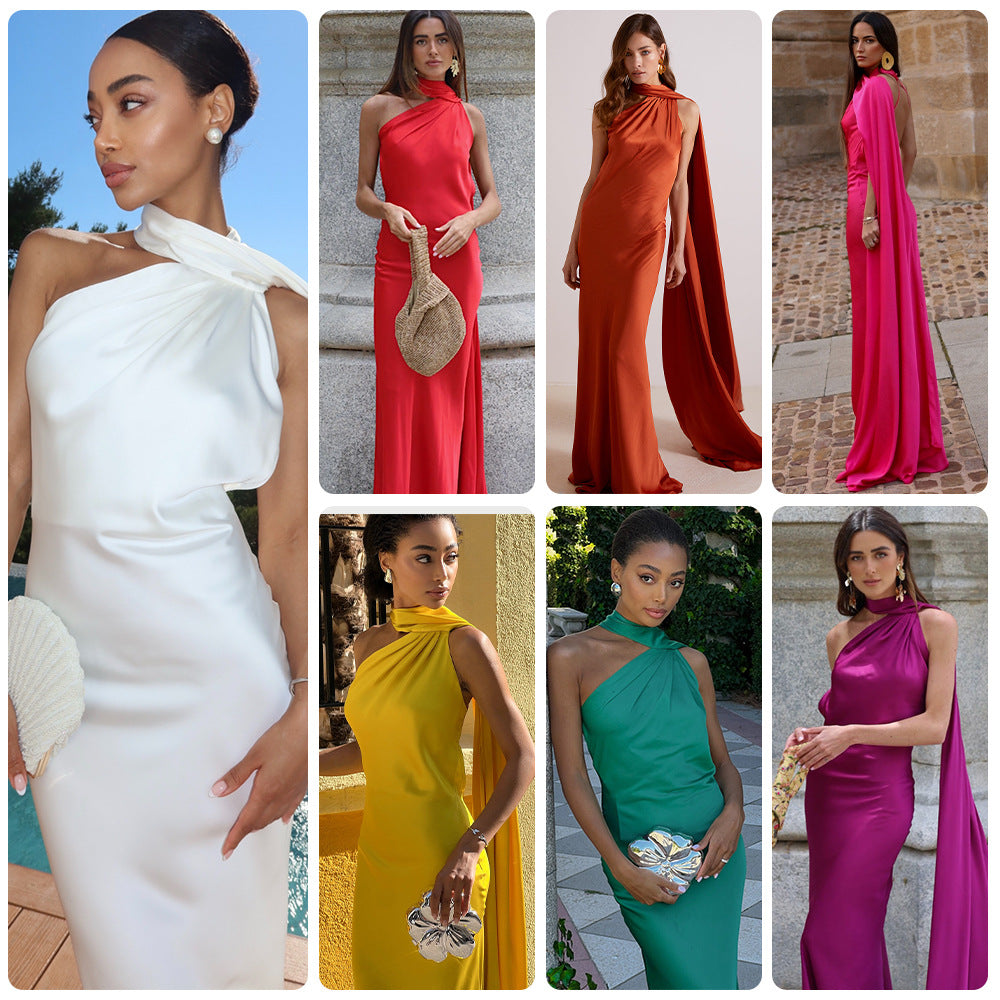 Kvinnors Elegant Aftonklänning med Flödande Design och Off-Shoulder Huvud-Eva Jonsson