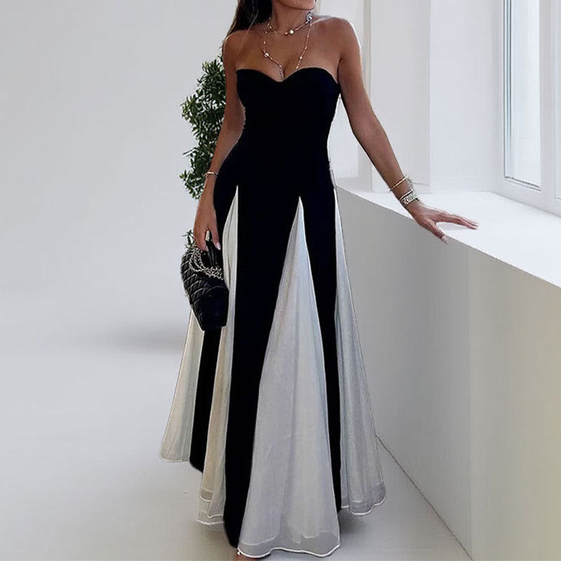 Kvinnors Elegant Aftonklänning med Hjärtnacke och Vertikala Insatser Mirla-Eva Jonsson