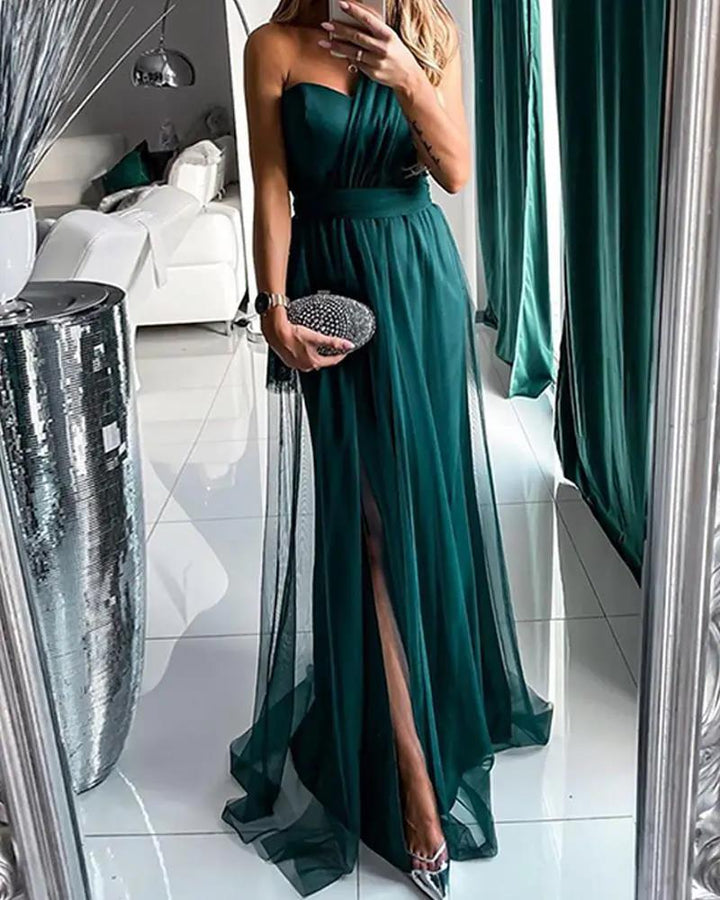 Kvinnors Elegant Aftonklänning med Off-Shoulder Urrigning och Hög Slits-Eva Jonsson