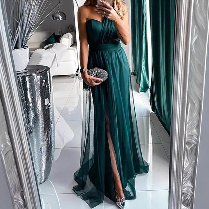 Kvinnors Elegant Aftonklänning med Off-Shoulder Urrigning och Hög Slits-Eva Jonsson