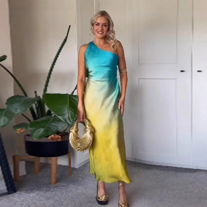 Kvinnors Elegant Asymmetrisk Maxi Klänning med Mjuk Gradient och Bekväm Passform-Eva Jonsson