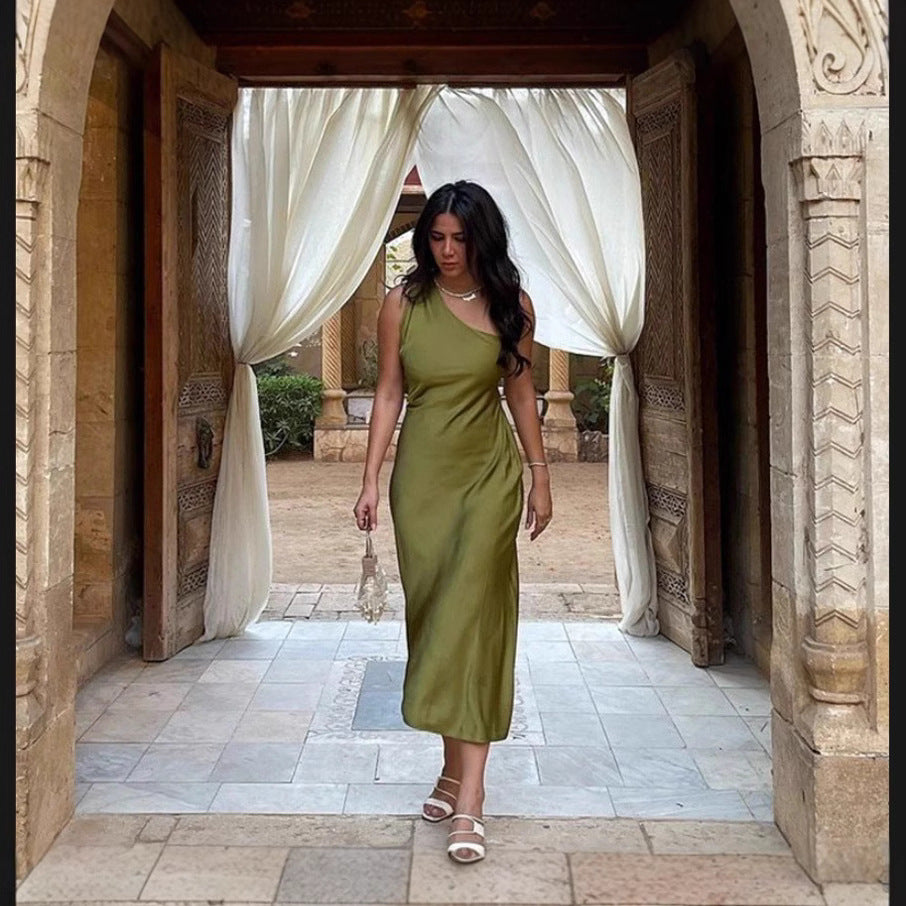 Kvinnors Elegant Asymmetrisk Maxi Klänning med Mjuk Gradient och Bekväm Passform-Eva Jonsson