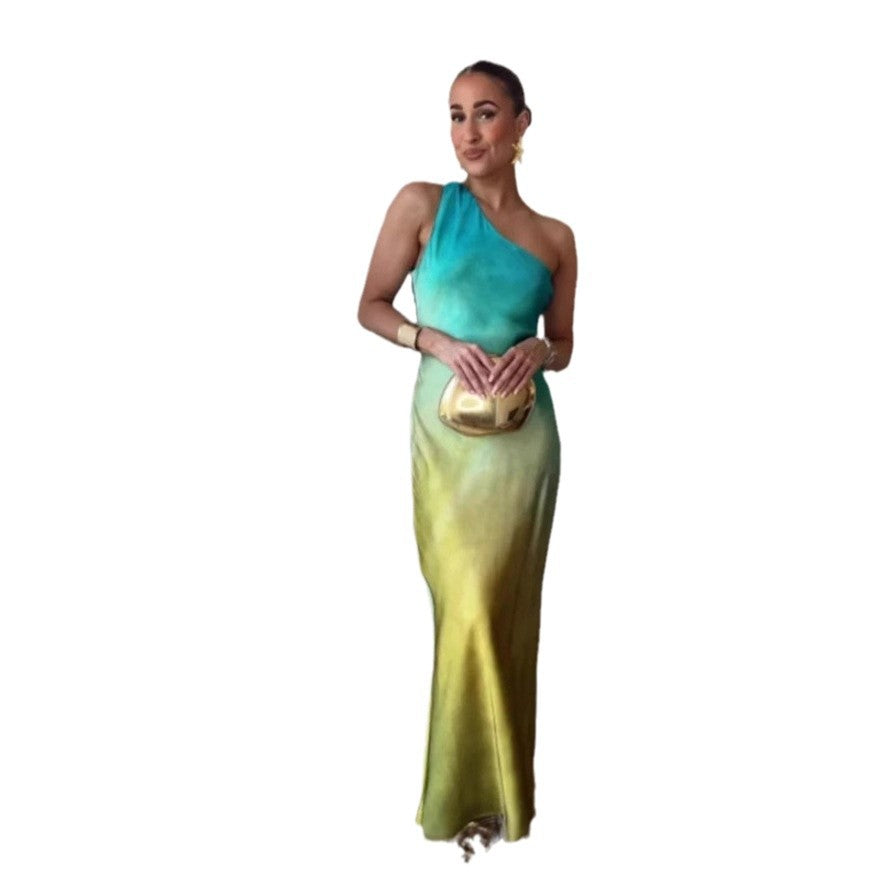 Kvinnors Elegant Asymmetrisk Maxi Klänning med Mjuk Gradient och Bekväm Passform-Eva Jonsson