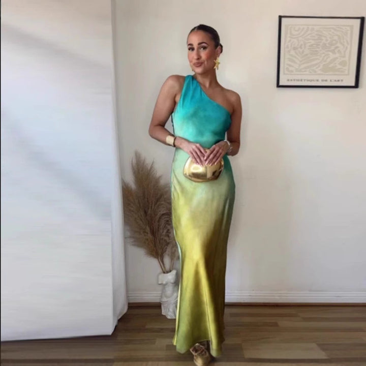 Kvinnors Elegant Asymmetrisk Maxi Klänning med Mjuk Gradient och Bekväm Passform-Eva Jonsson
