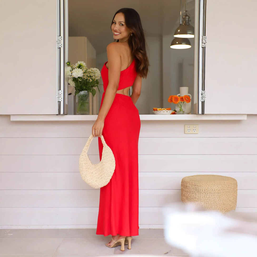 Kvinnors Elegant En-Sided Maxi Klänning med Figur-Fit Skärning-Eva Jonsson