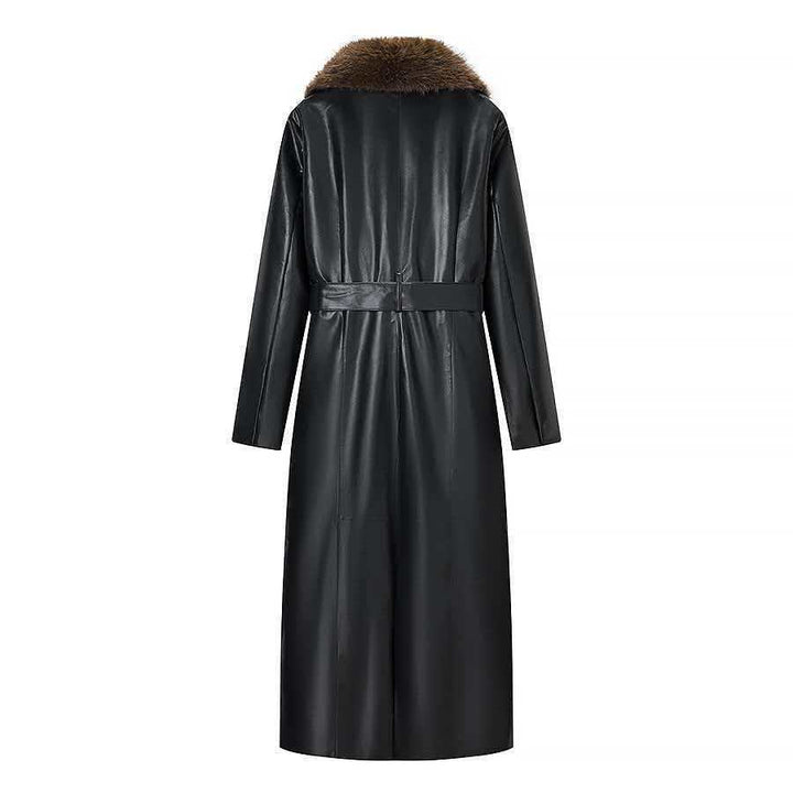 Kvinnors Elegant Faux Leather Kappa med Avtagbar Faux Fur Krage Mirla-Eva Jonsson