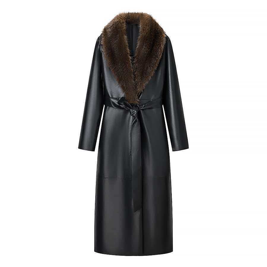 Kvinnors Elegant Faux Leather Kappa med Avtagbar Faux Fur Krage Mirla-Eva Jonsson