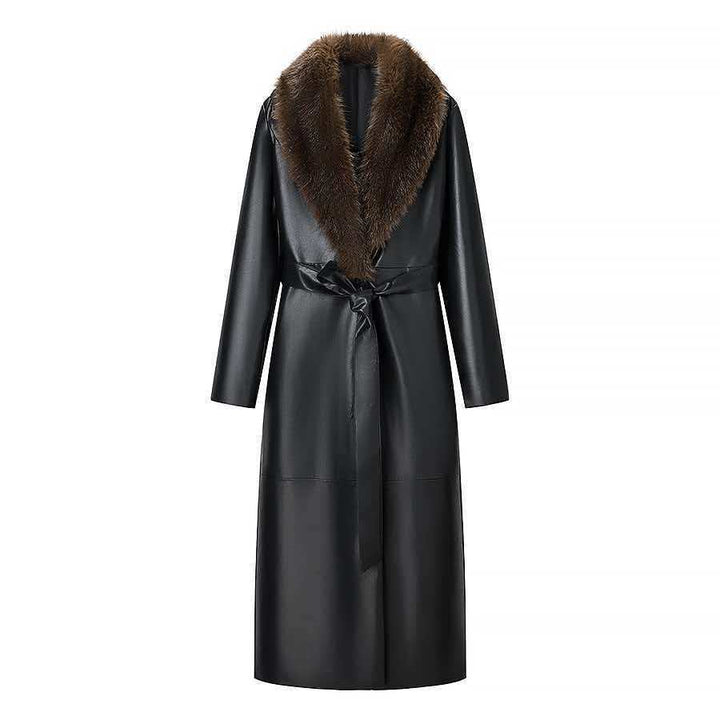 Kvinnors Elegant Faux Leather Kappa med Avtagbar Faux Fur Krage Mirla-Eva Jonsson
