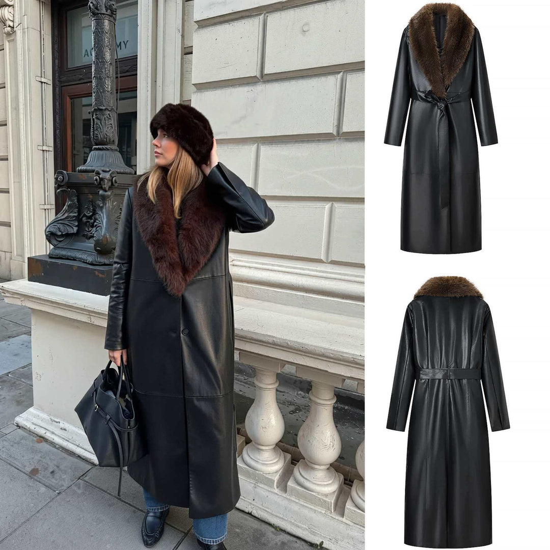Kvinnors Elegant Faux Leather Kappa med Avtagbar Faux Fur Krage Mirla-Eva Jonsson