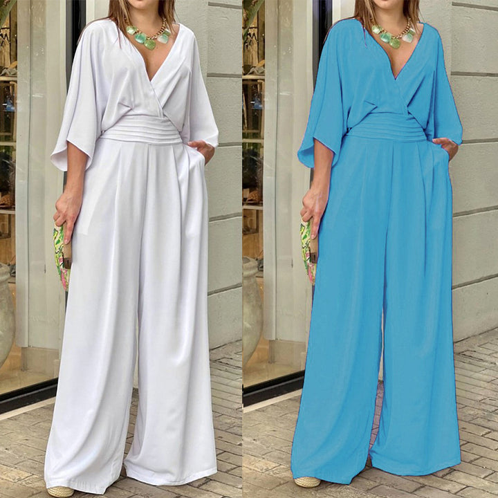 Kvinnors Elegant Högmidjad Jumpsuit med Bred Ben och Kimonoärmar Mirla-Eva Jonsson
