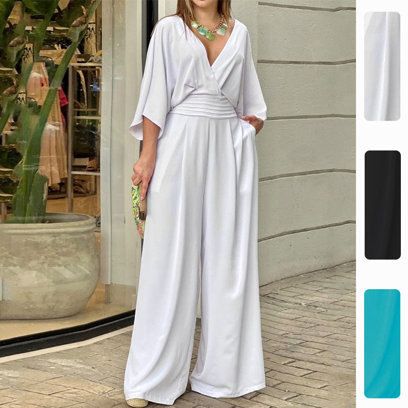 Kvinnors Elegant Högmidjad Jumpsuit med Bred Ben och Kimonoärmar Mirla-Eva Jonsson