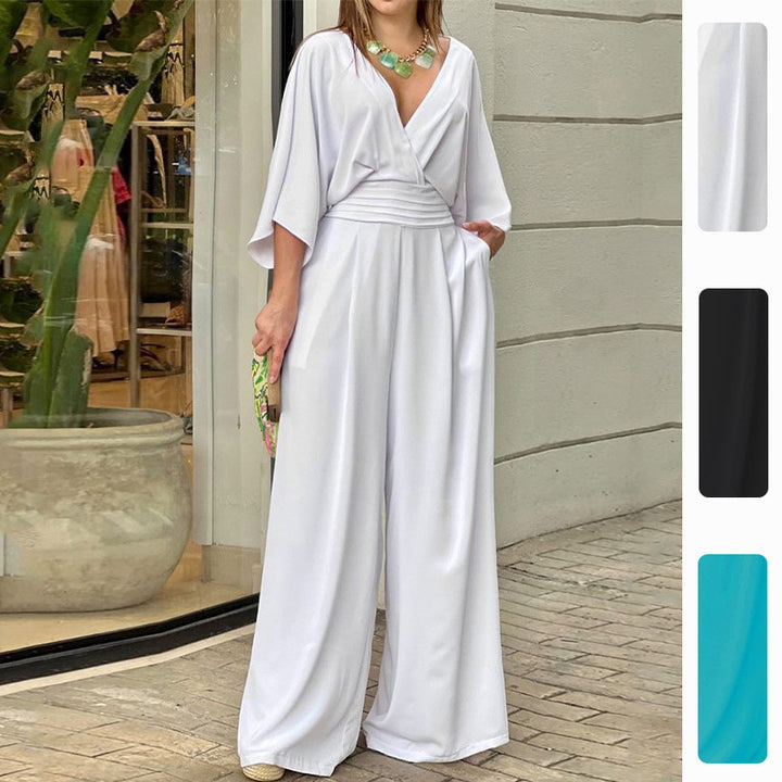 Kvinnors Elegant Högmidjad Jumpsuit med Bred Ben och Kimonoärmar Mirla-Eva Jonsson