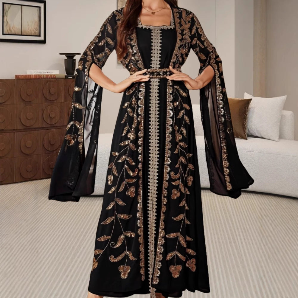 Kvinnors Elegant Kaftan Klänning med Utarbetad Broderi och Flödande Snitt-Eva Jonsson