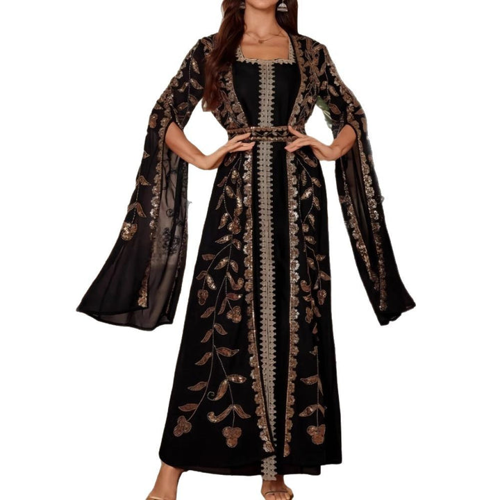 Kvinnors Elegant Kaftan Klänning med Utarbetad Broderi och Flödande Snitt-Eva Jonsson